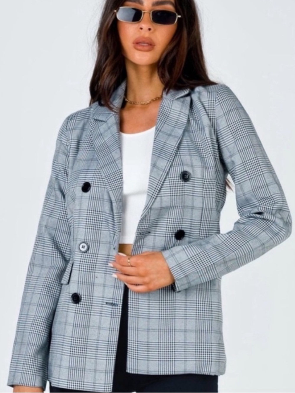 Princess‎ Polly Grey Plaid Double-Breasted Blazer Jacket